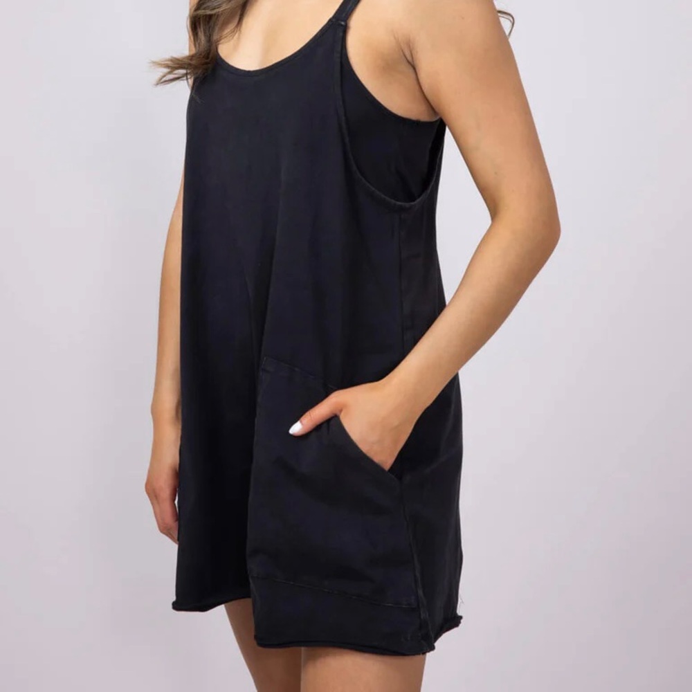 Distressed Black Newin Knit Mini Romper Dress size L - Picture 2 of 12